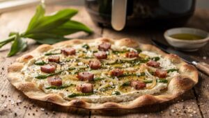 Bärlauch-Flammkuchen aus dem Airfryer: Dünn, knusprig und fertig in 8 Minuten